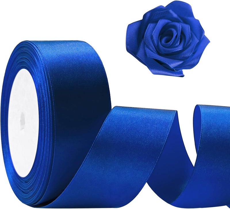 Flezoo 25 Yards Blue Satin Ribbon 1 1/2inch, Single Face Polyester Silk Fabric Hair String Ribbon for Craft, Flower Bouquets, Gift Wrapping, Wedding, Bow Making and Valentines Decoration - Image 1
